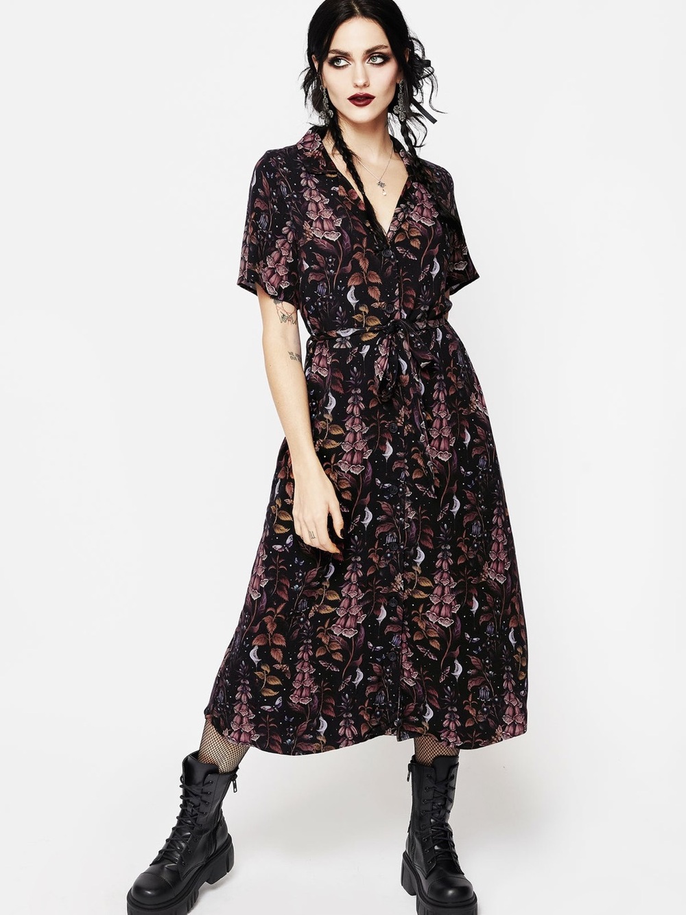 🕷️🌙 Disturbia Foxglove Midi Shirt Dress – US 10 🌙🕷️